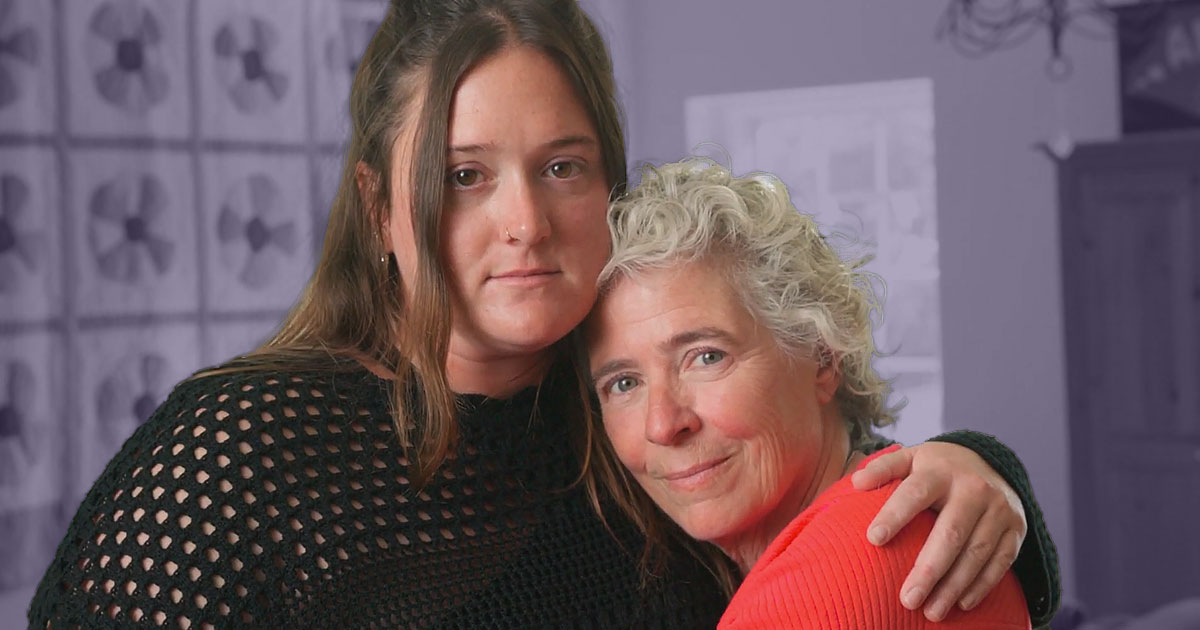 The mother and sister of Alex Umble hugging and looking at the camera